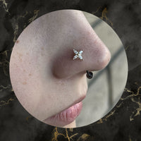 14K Gold Threadless Flat Back 4 Pointed CZ Star Earring w/Titanium Backing