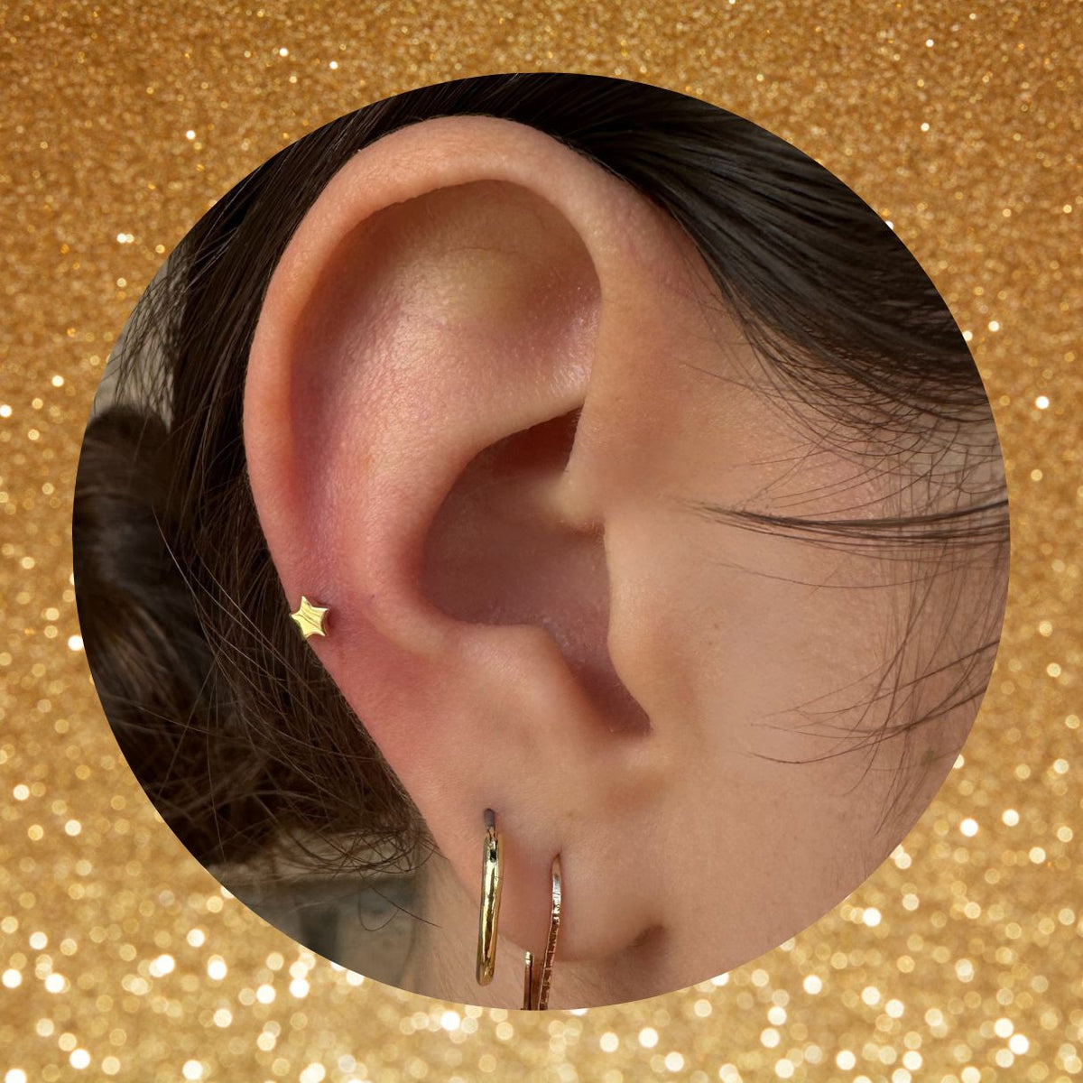 Classic 14K Gold Threadless Star Earring with Titanium Flat Back Earring