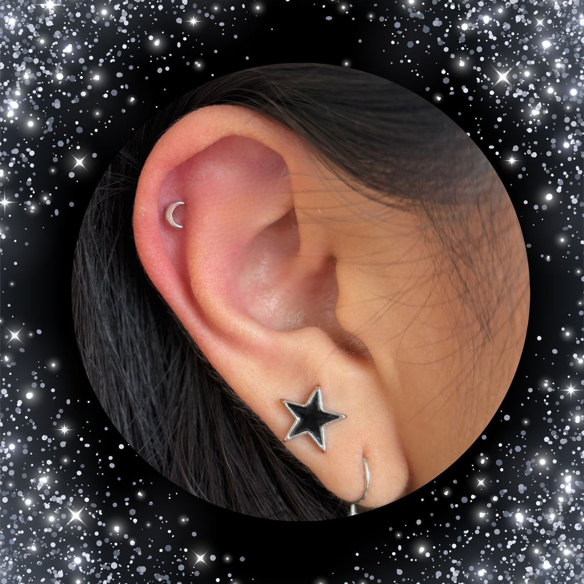 Classic 14K Gold Threadless Crescent Moon Earring with Titanium Flat Back Earring