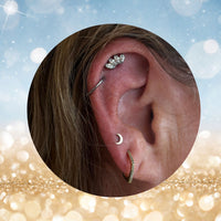 Classic 14K Gold Threadless Crescent Moon Earring with Titanium Flat Back Earring