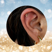 Classic 14K Gold Threadless Crescent Moon Earring with Titanium Flat Back Earring