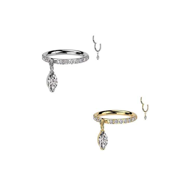 Titanium Side Facing Crystal Hinge Ring with CZ Marquise Dangle