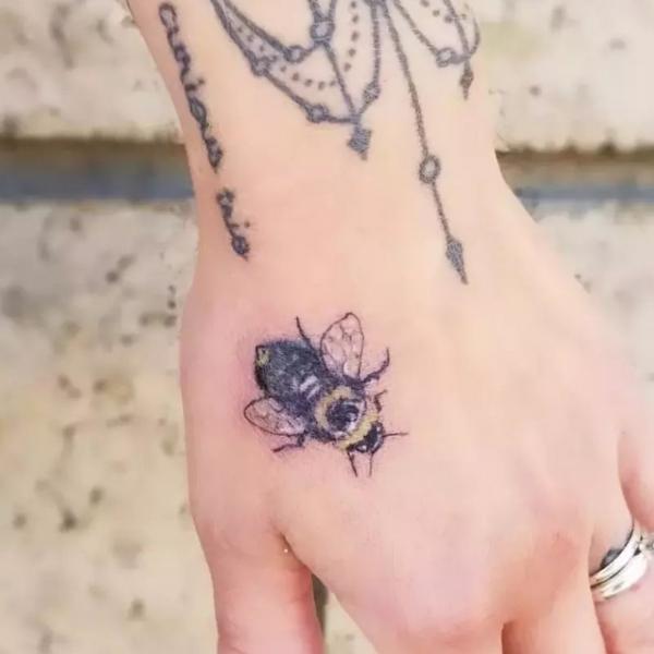 Color Bumble Bee Tattoo on Hand