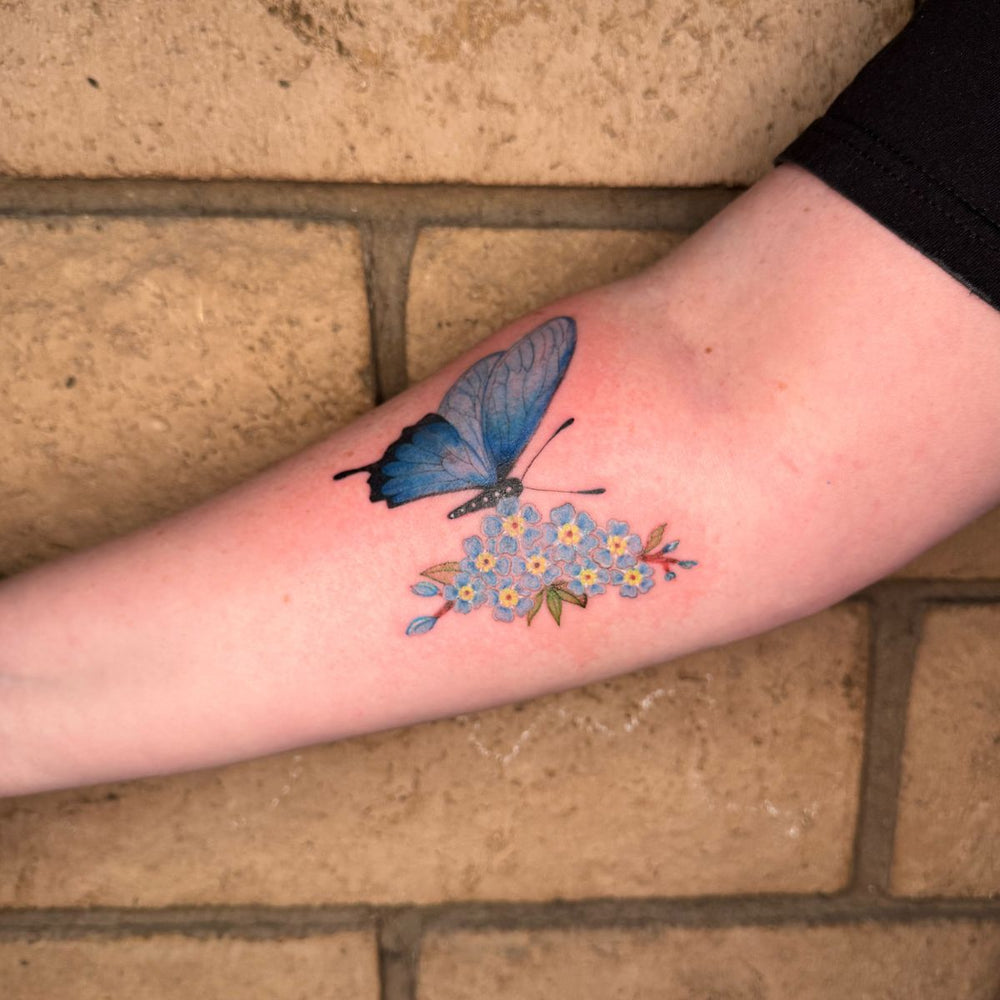 Half Butterfly Half Flower Tattoo Color