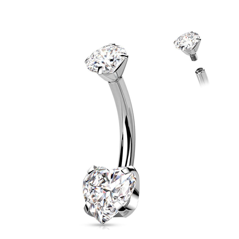 Titanium CZ Heart Navel Barbell