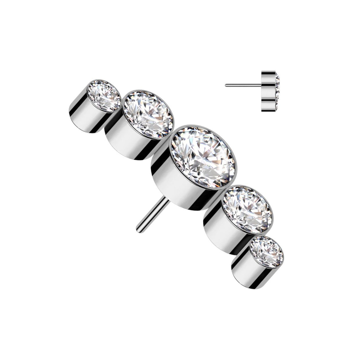 Titanium Threadless Flat Back CZ Bezel Curved Bar Earring
