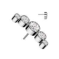 Titanium Threadless Flat Back CZ Bezel Curved Bar Earring