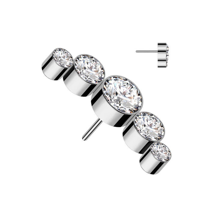 Titanium Threadless Flat Back CZ Bezel Curved Bar Earring