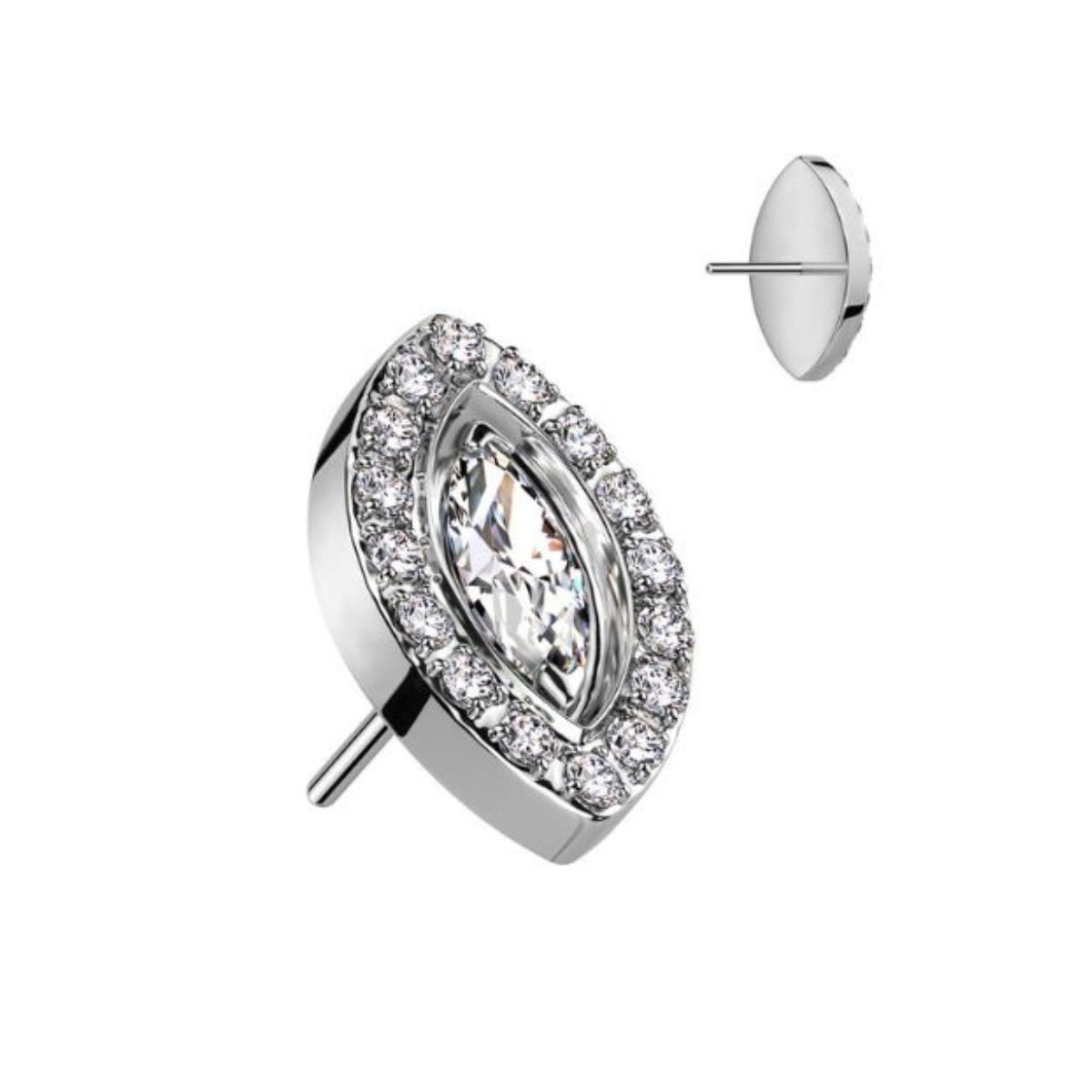 Titanium Threadless Push In Flat Back CZ Marquise Pave Earring