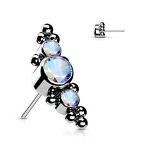 Titanium Threadless Flat Back CZ Bezel Aurora Borealis Cluster with Tri-Balls Earring
