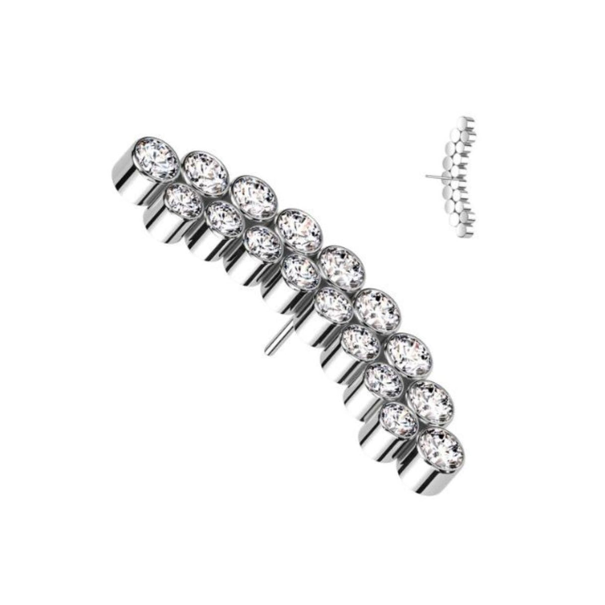 Titanium Threadless Push In Flat Back Double Bezel CZ Curved Bar Earring