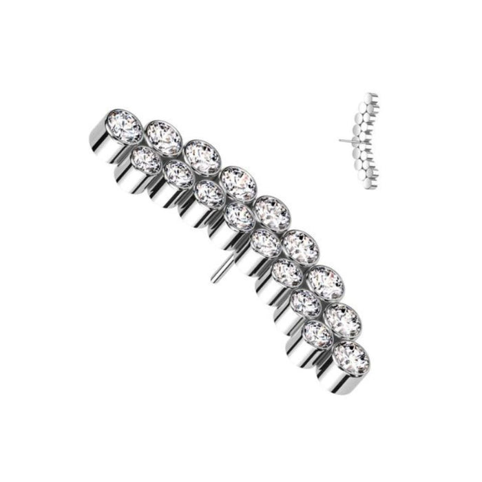 Titanium Threadless Push In Flat Back Double Bezel CZ Curved Bar Earring