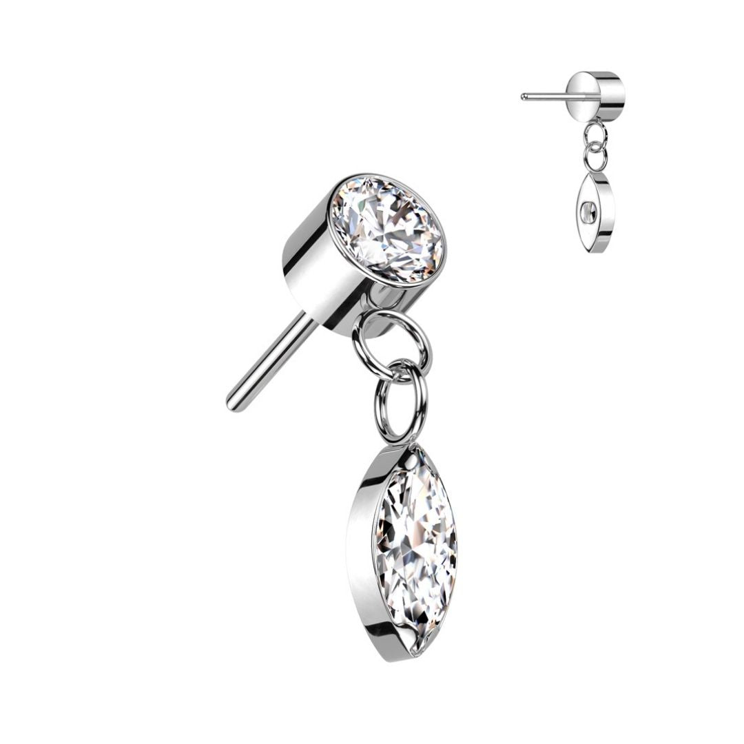 Titanium Threadless CZ Marquis Dangle Flat Back Earring