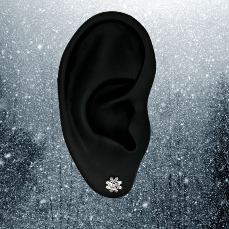 Titanium Threadless Flat Back Snowflake Xmas Earring