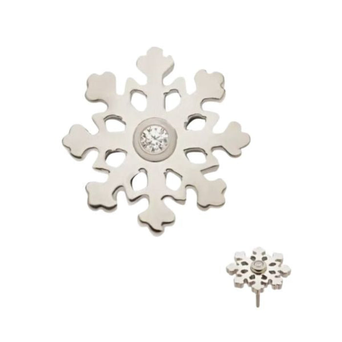 Titanium Threadless Flat Back Snowflake Xmas Earring