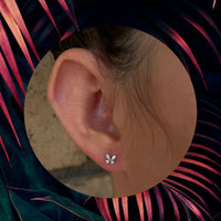 Titanium Threadless Push in Flat Back CZ Butterfly Earring