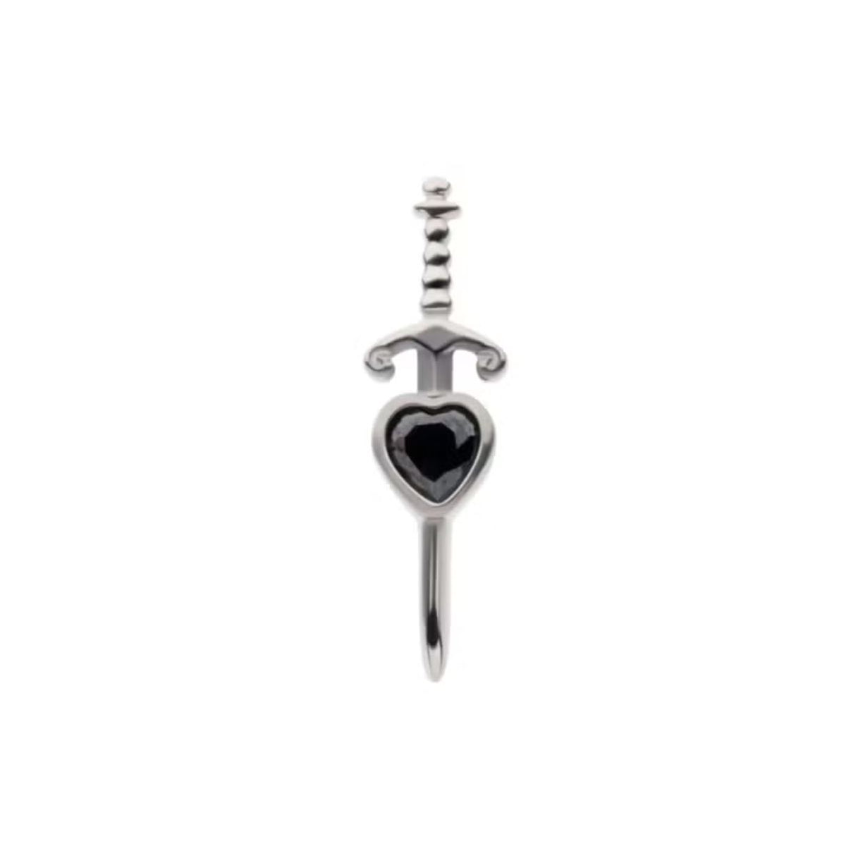 Titanium Threadless Push In Black Heart Dagger Earring