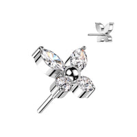Titanium Threadless Push in Flat Back CZ Butterfly Earring