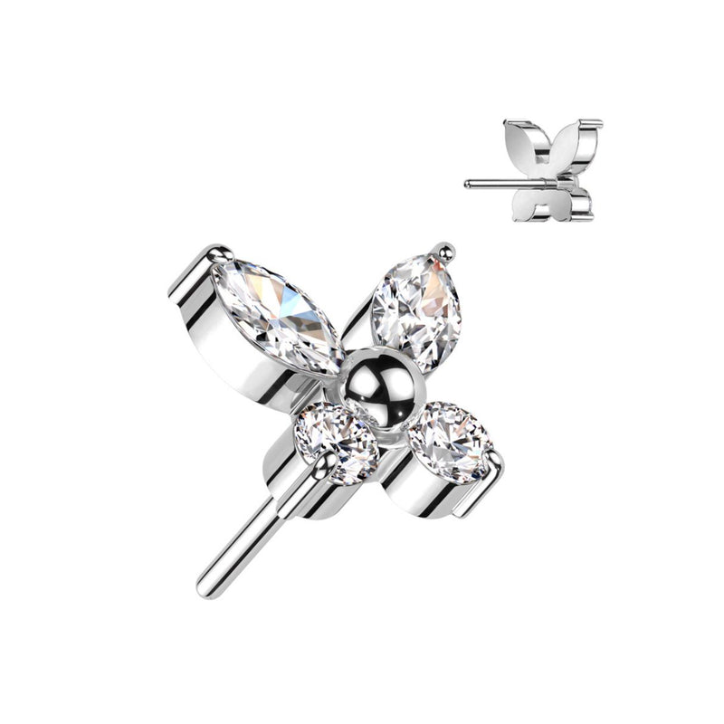 Titanium Threadless Push in Flat Back CZ Butterfly Earring