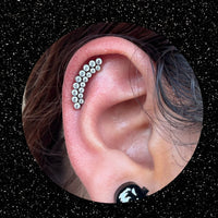 Titanium Threadless Push In Flat Back Double Bezel CZ Curved Bar Earring