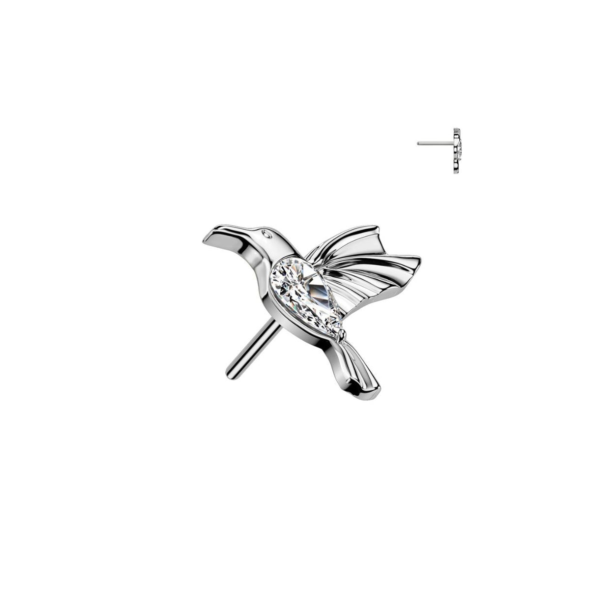 Titanium Threadless Flat Back CZ Hummingbird Earring