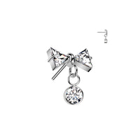 Titanium Threadless Flat Back CZ Bow and Crystal Earring