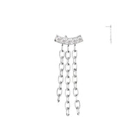 Titanium Threadless Push In Flat Back Curved CZ Bar with Chains Earring