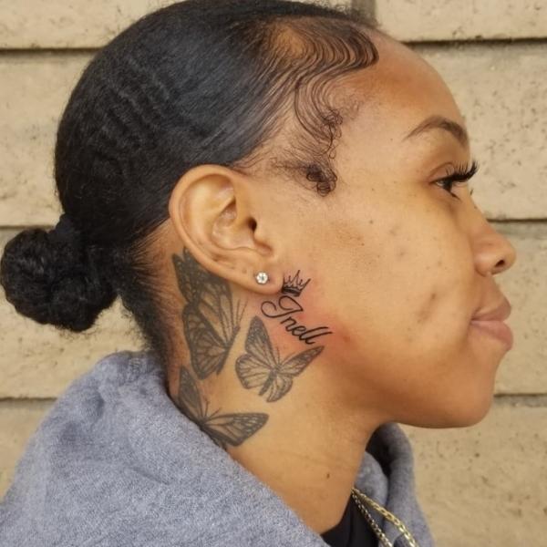 Script and Crown Neck Tattoo