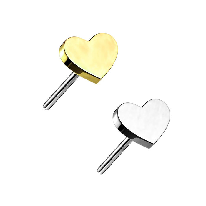 Titanium Threadless Push in  Flat Back Heart Earring