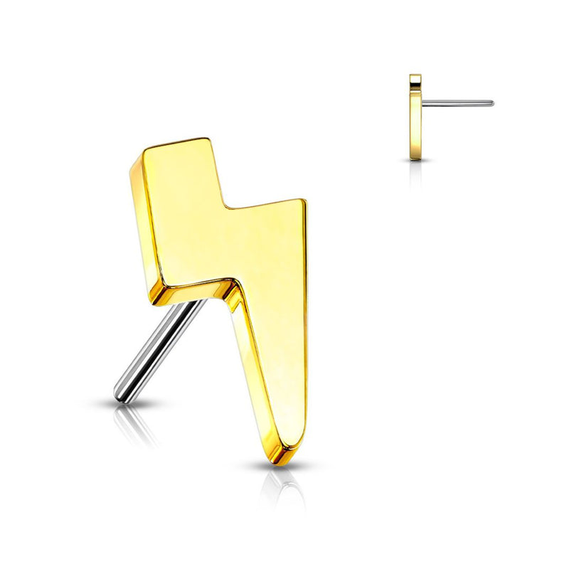 Titanium Threadless Push in Flat Back Lightning Bolt Earring