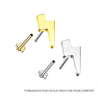 Titanium Threadless Push in Flat Back Lightning Bolt Earring