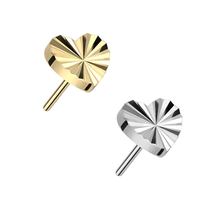 Titanium Threadless Push in Flat Back Diamond Cut Heart Earring