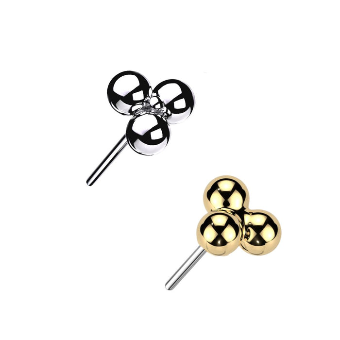 Titanium Threadless Push in Flat Back Tri-Ball Trinity Earring