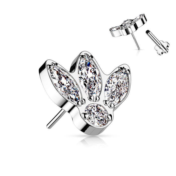 Titanium Threadless  Flat Back CZ Marquis Fan and Bezel Earring