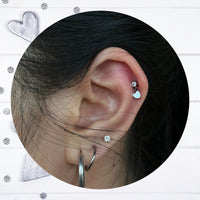 Titanium Threadless Push In Flat Back CZ Bezel and Heart Dangle Earring