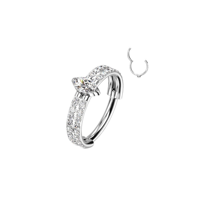 Titanium Double Band CZ Hinge with CZ Marquis Ear Cuff
