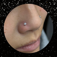 Titanium Threadless Push In Flat Back CZ Star Earring