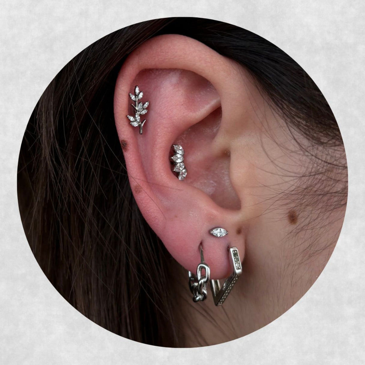 Titanium Threadless Flat Back CZ Vine Earring