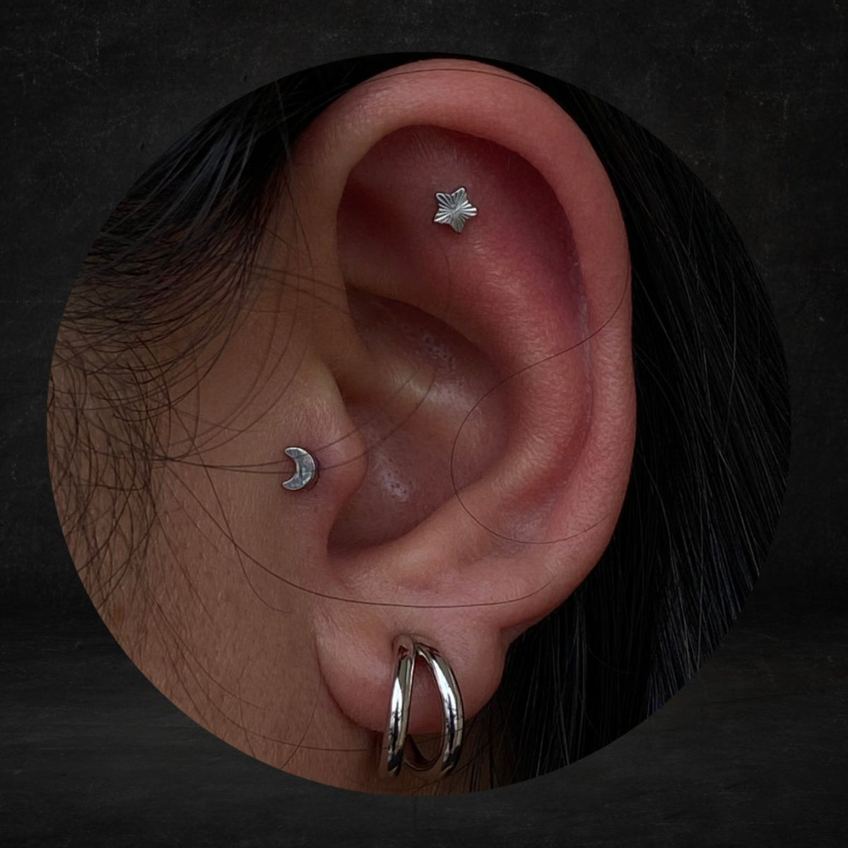 Titanium Threadless Push in Flat Back Diamond Cut Star Earring