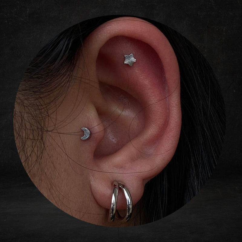 Titanium Threadless Push in Flat Back Diamond Cut Star Earring