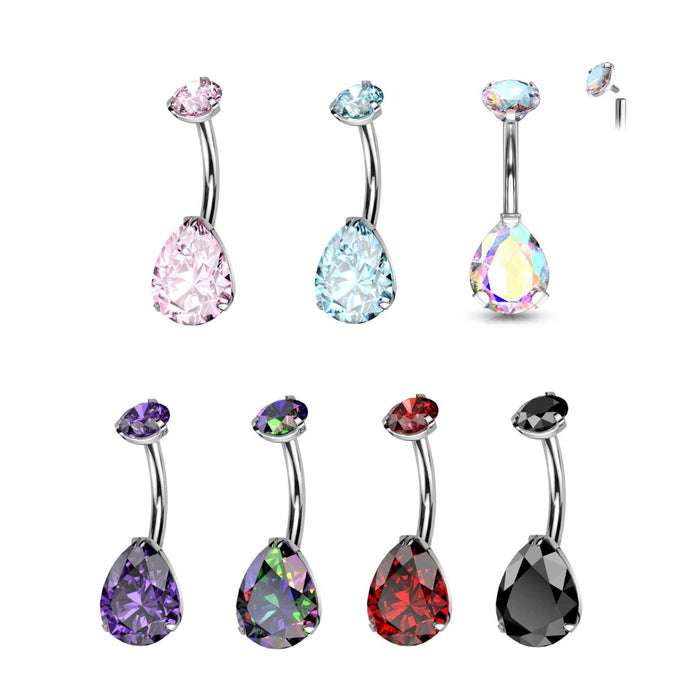 Titanium Internally Threaded Multi Color CZ Pear Shaped Bellybutton Ring Barbell