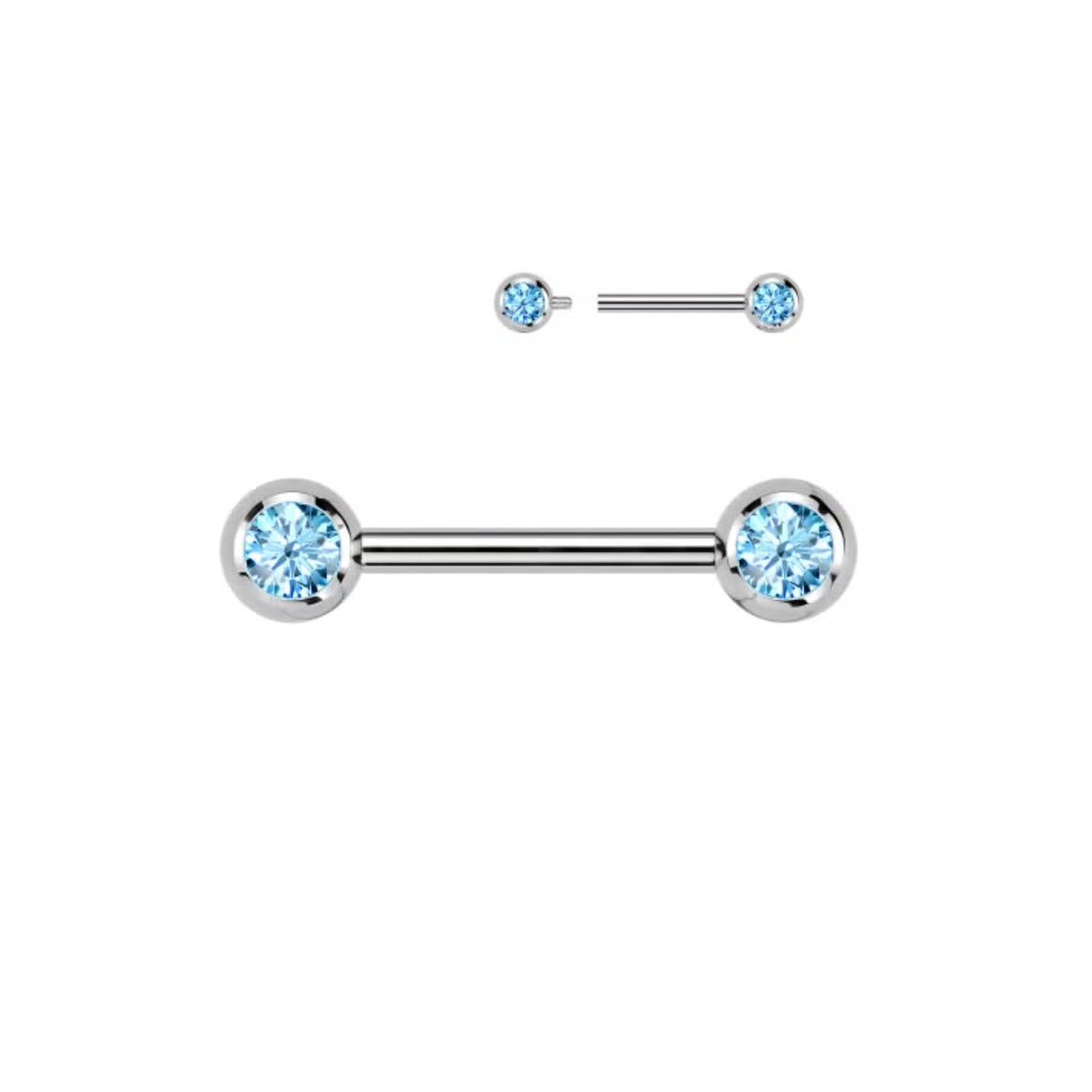 Titanium Internally Threaded Light Blue CZ End Nipple Barbell