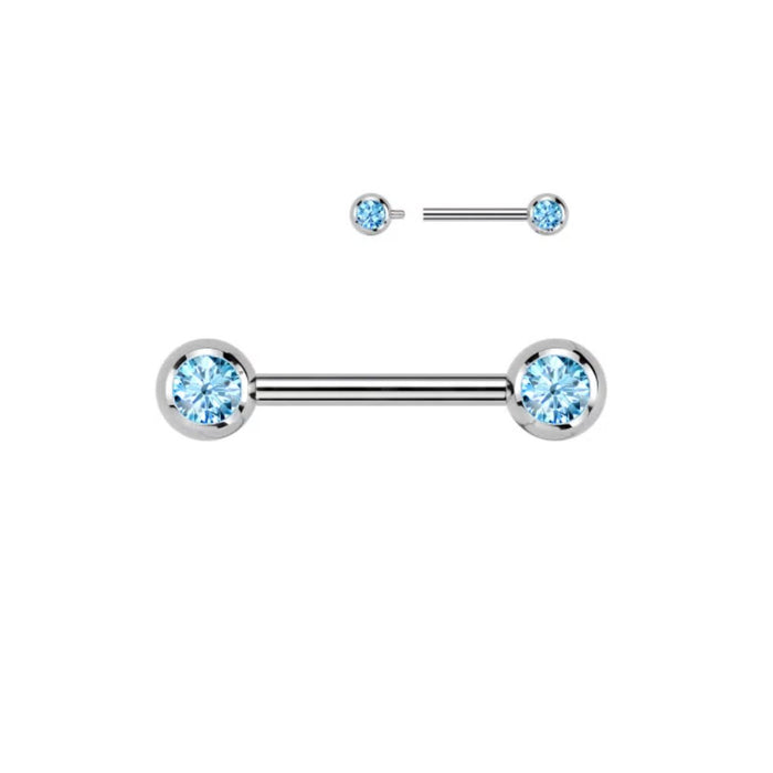 Titanium Internally Threaded Light Blue CZ End Nipple Barbell