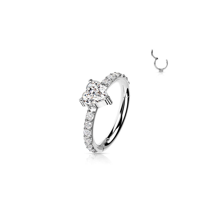 Titanium CZ Hinge with CZ Heart Ear Cuff