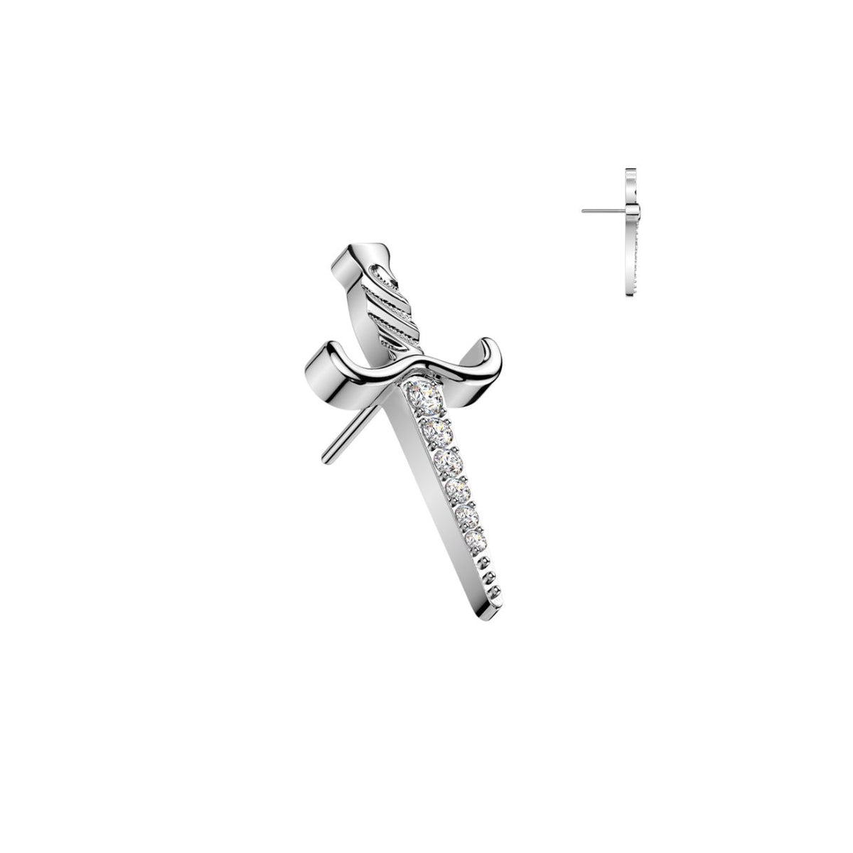 Titanium Threadless Push In Flat CZ Sword Earring