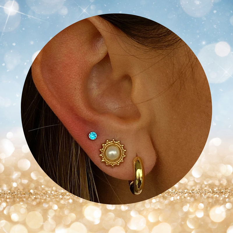 Titanium Threadless CZ Bezel Flat Back Earring