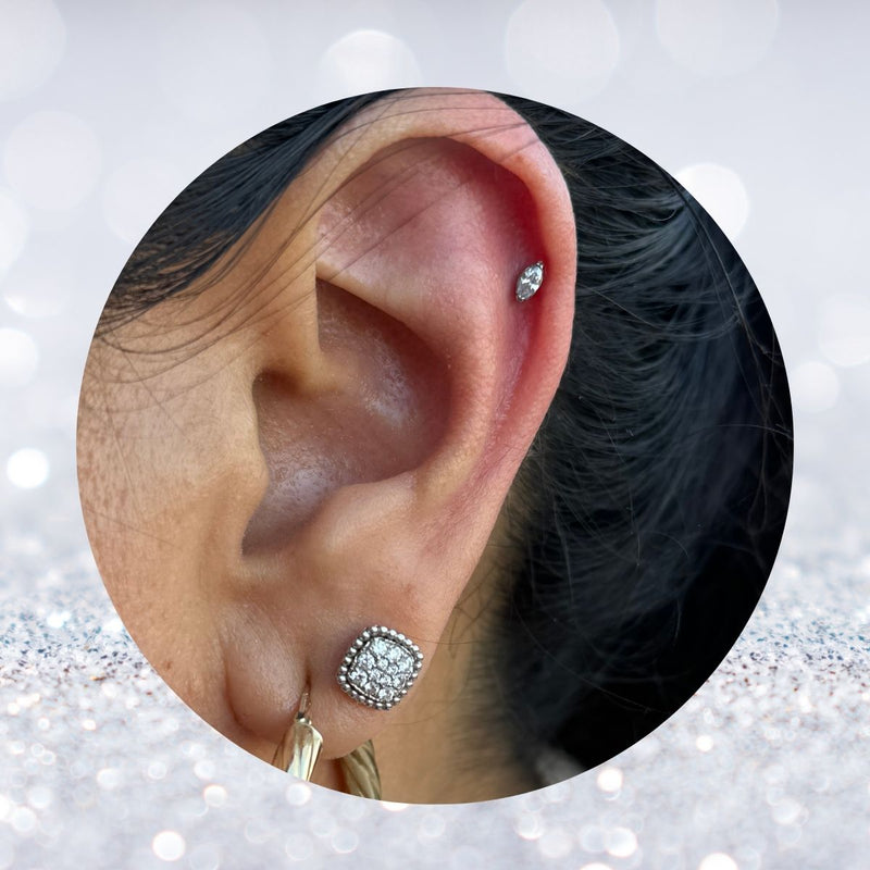 Titanium Threadless CZ Oval Marquis Flat Back Earring