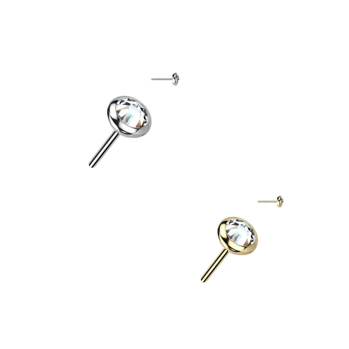 Titanium Threadless Push In Flat Back 3mm Flat CZ Bezel Earring
