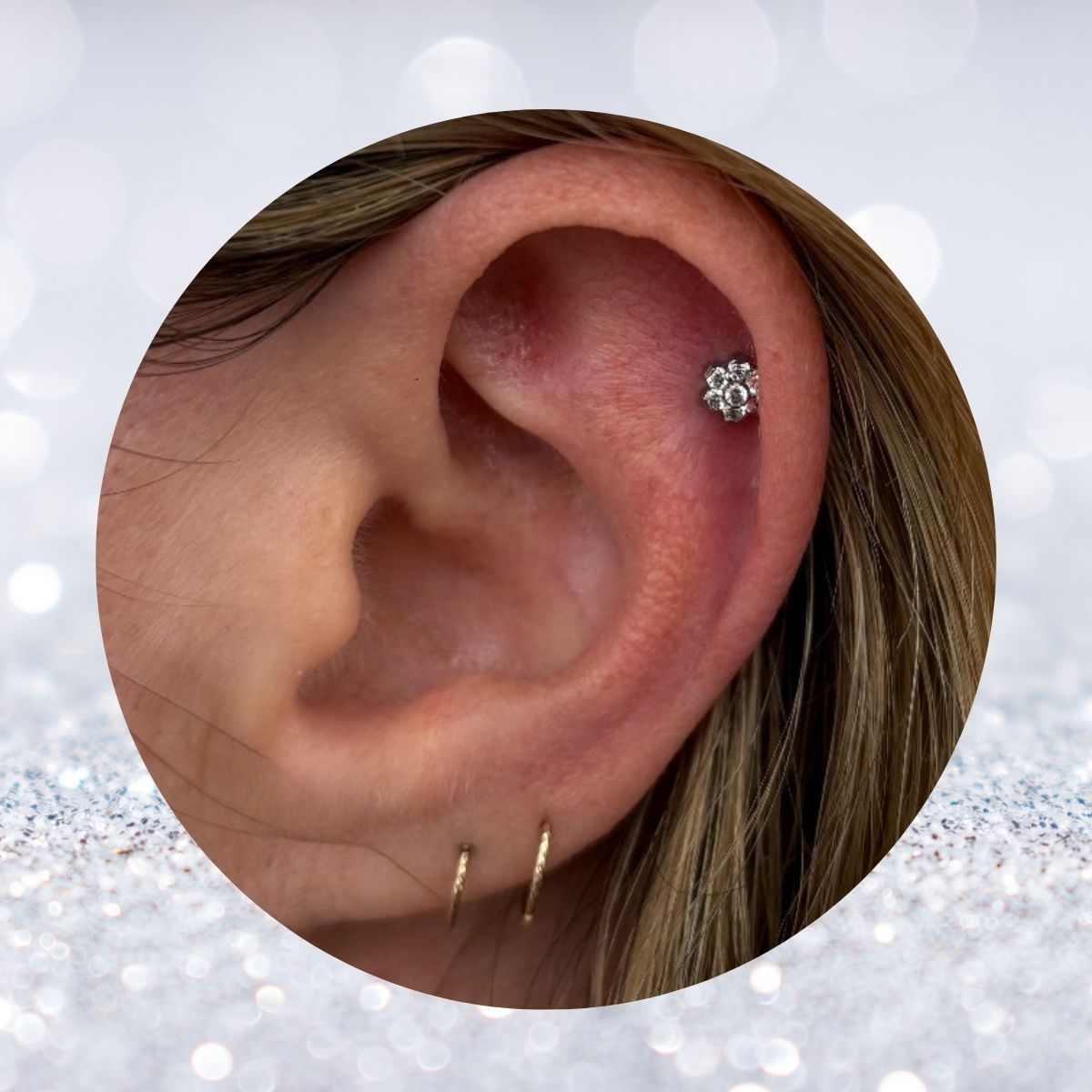 Titanium Threadless Push in Flat Back CZ Flower Earring