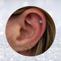 Titanium Threadless Push in Flat Back CZ Flower Earring